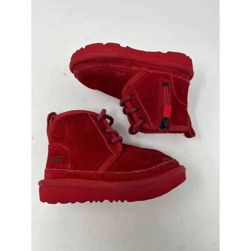 UGG Neumel‎ Boots Shoes Toddler Size 8 Red Suede Zip Ankle Sherpa Lined
